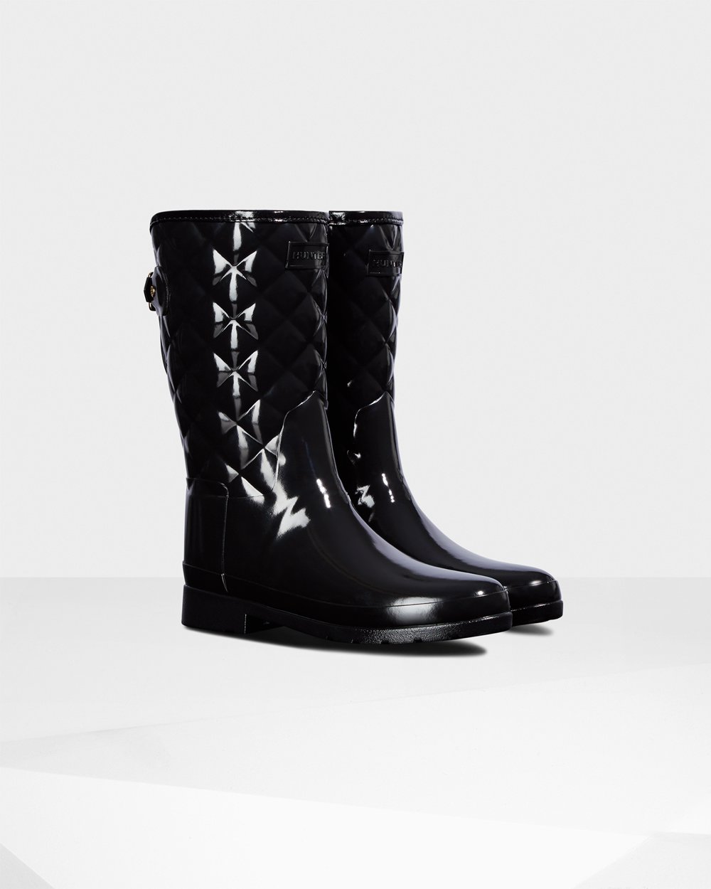 Women Hunter Refined Slim Fit Adjustable Quilted | Short Rain Boots Black | NZ-64318-OVTG